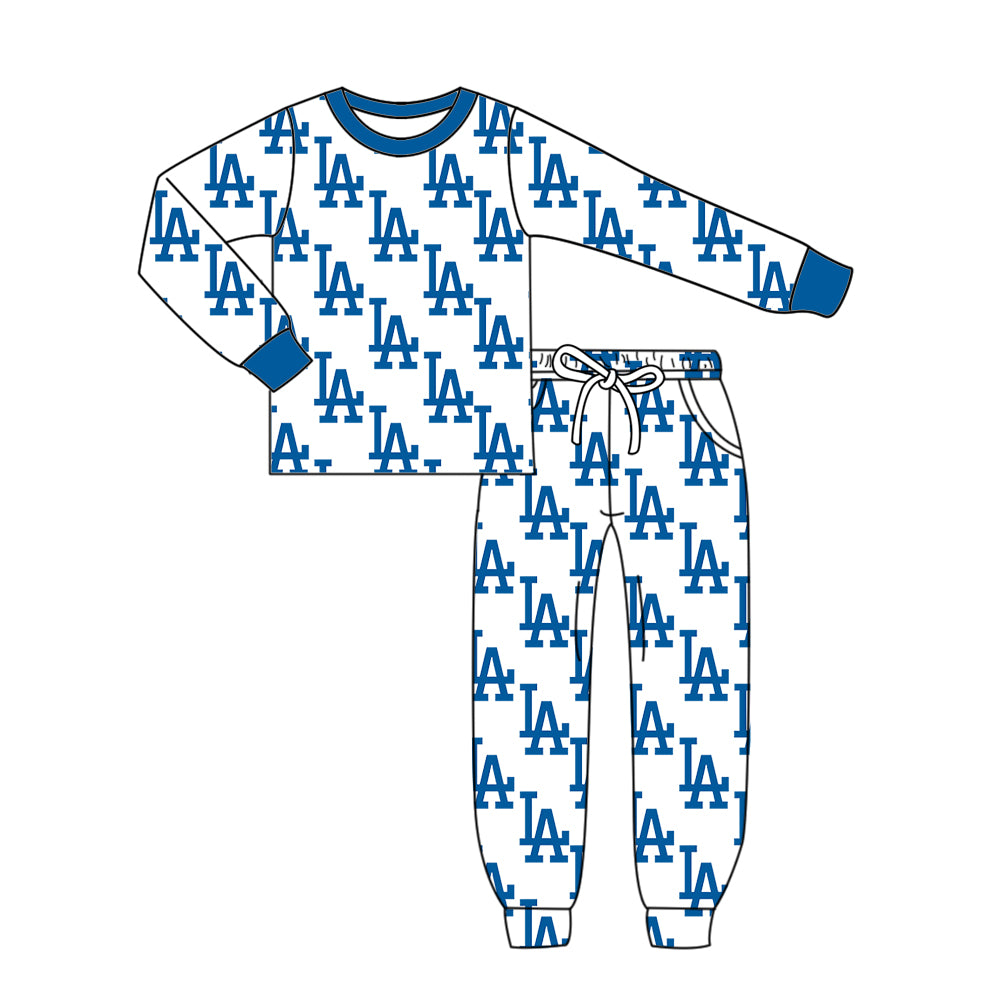 Custom moq 5 mix size milk silk summer teams baby girls clothes camouflage blue hooded long sleeve pants sets 2 and boy pants sets and pant-25.8.9