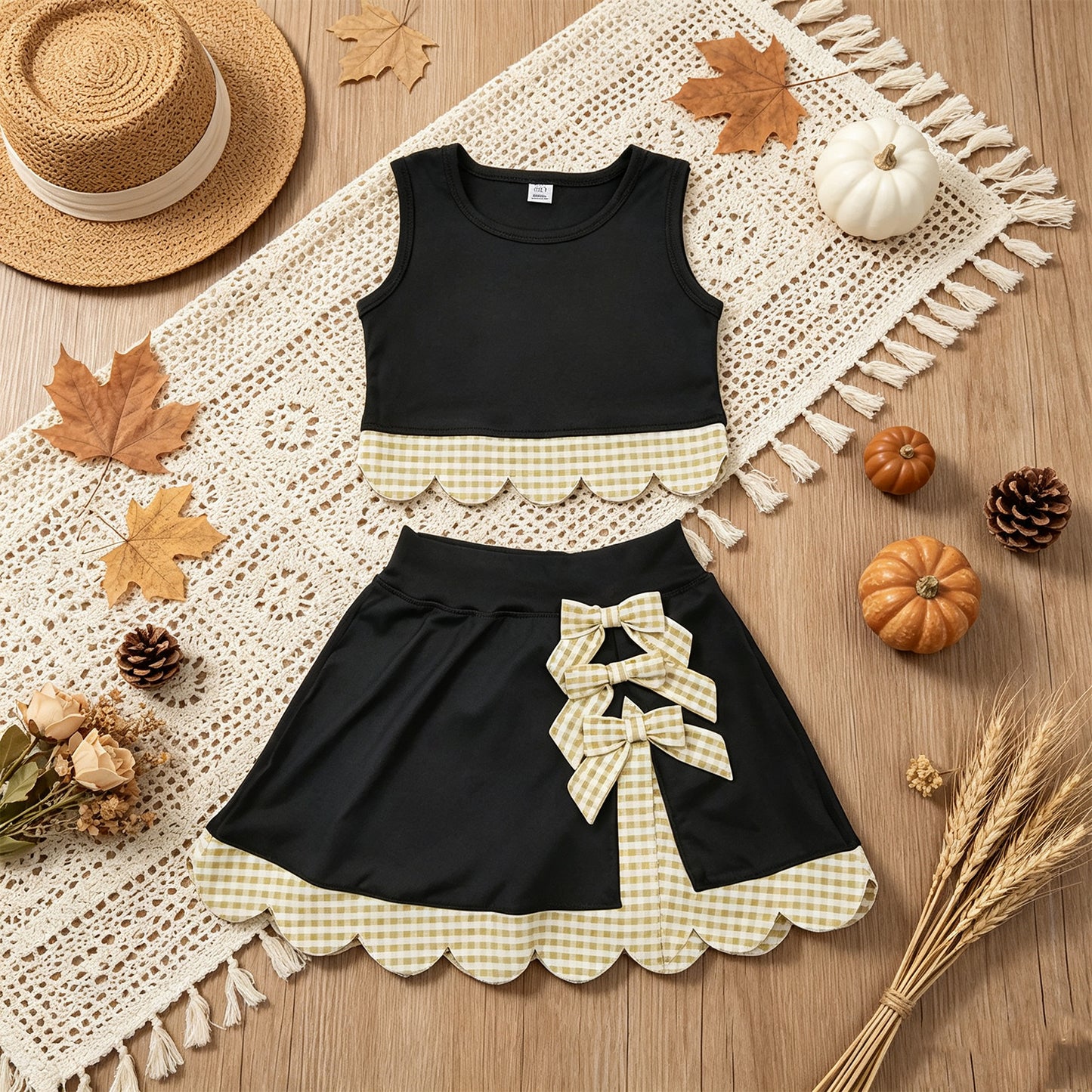 NEW RTS NO MOQ yoga fabric GSD4175 Yoga Baby Girls Summer Sleeveless Vest Scallop Skirt Yoga Set