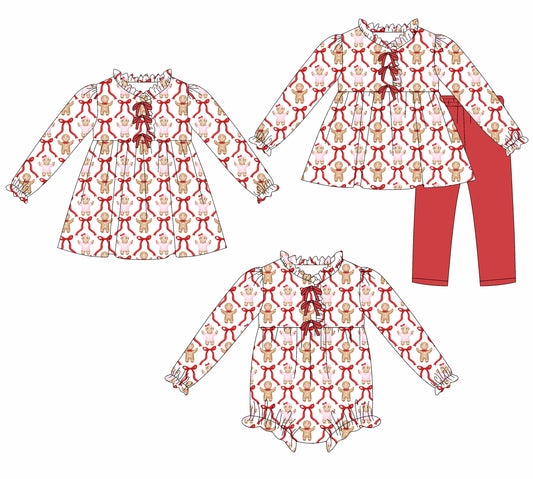 25.8.13 custom each style moq 5eta 4-6week Sibling Sisters Christmas bow baby girl long sleeve pants sets and dress and rompers match family design