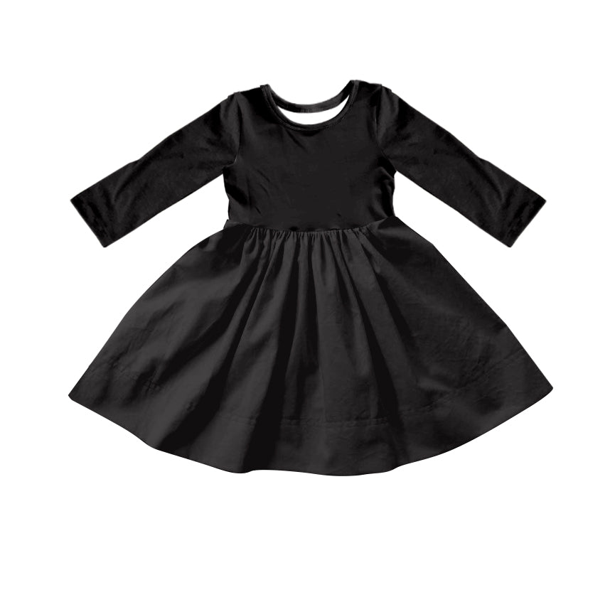 Custom moq 5 Girls Blank Cotton Long Sleeve Dress Black Long Sleeve Dress