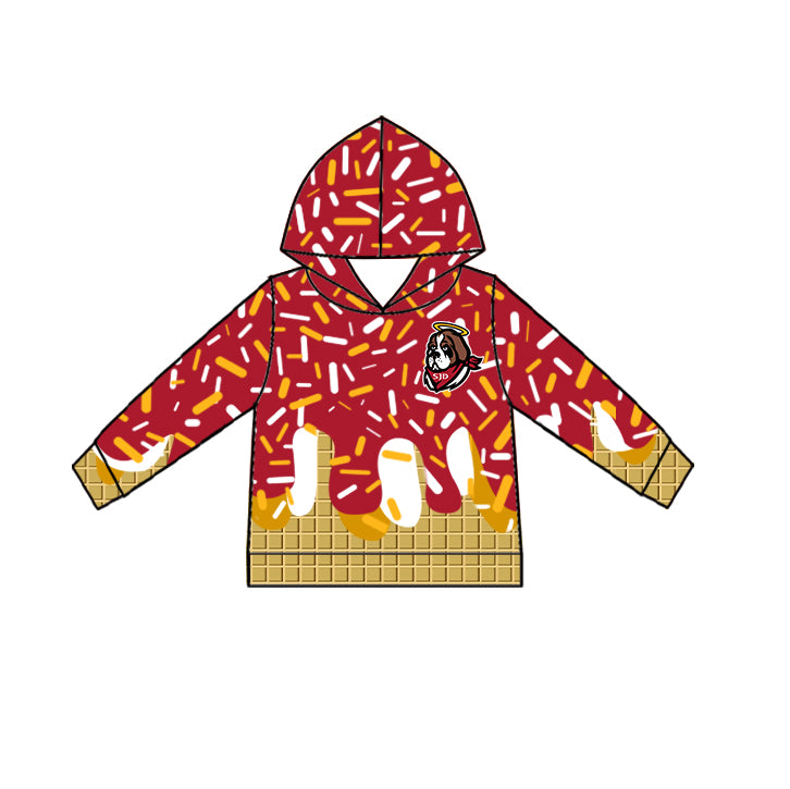 Custom moq 5 mix size milk silk baby girls clothes team bow red hooded long sleeve tops and shorts-25.7.18