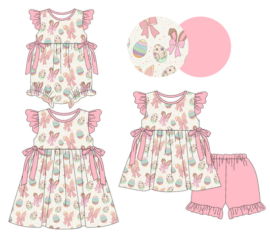25.12.20 custom each style moq 5 eta 6-8week Sibling Sister easter bow baby short sleeve shorts sets and romper and dress match design