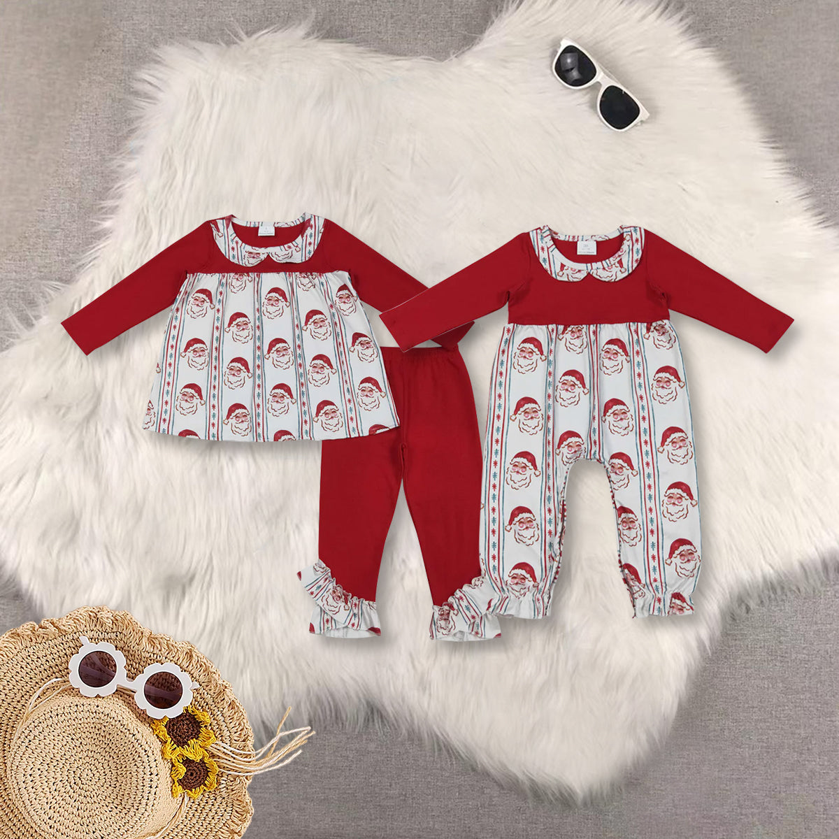 RTS NO MOQ Sibling Baby Girls Christmas long-sleeved trousers suit & romper