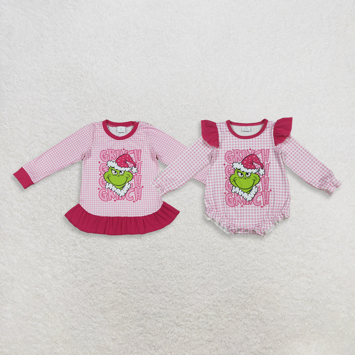RTS NO MOQ Sibling milk silk Baby Girls Christmas Plaid Check Print Tee Shirts Top Ruffle Sleeve Rompers