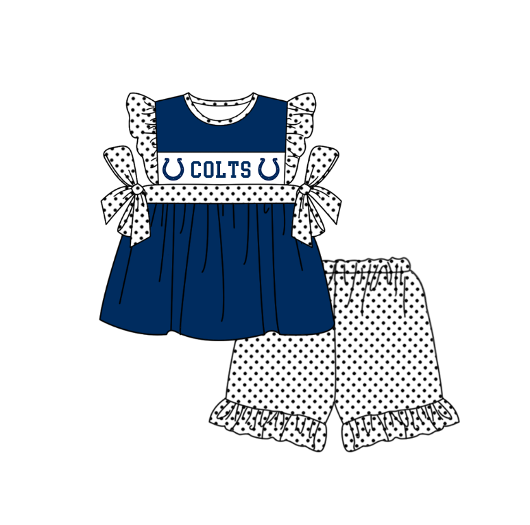 Custom moq 5 mix size milk silk summer teams baby girl boys clothes Dark blue short sleeve shorts sets 2  and dress and rompers 2 series