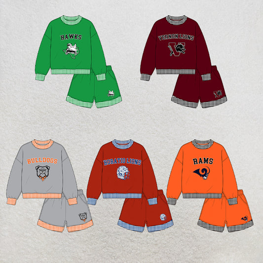 custom moq 5 mix size XY072003 Baby Kids Casual Long Sleeve Top Shorts Team Clothes Set