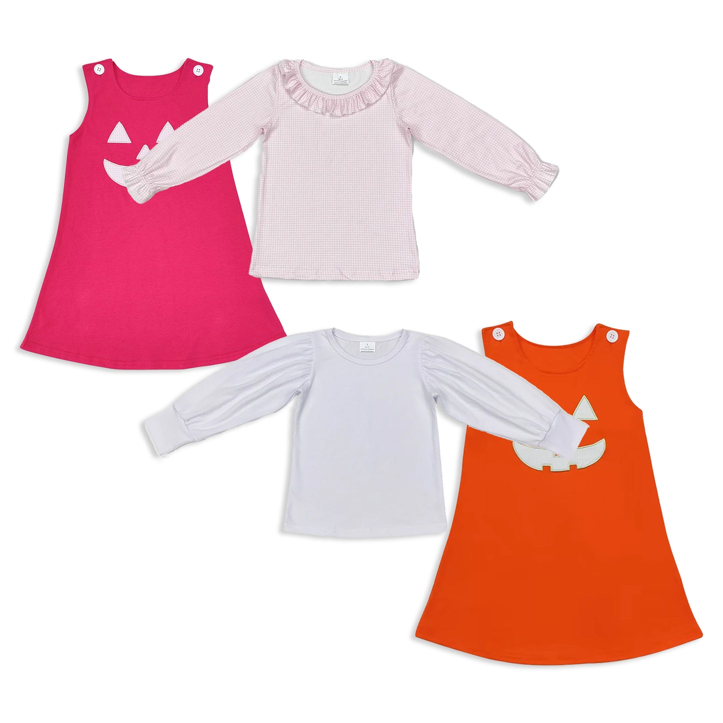 RTS NO MOQ Sibling baby girl clothes Embroidered Pumpkin Face Button Sleeveless Dress; Pink & Orange and tops