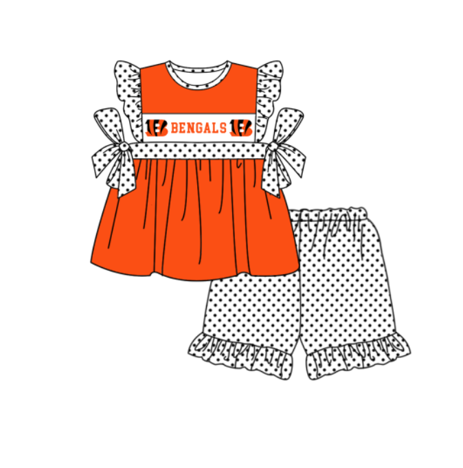 Custom moq 5 mix size milk silk summer teams baby girl boys clothes Orange-red short sleeve shorts sets 2  and dress and rompers 2 series