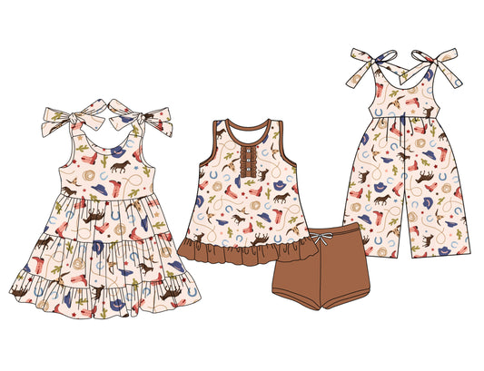 3.15 custom each style moq 5eta 4-6week Sibling Sister hat boots baby girl short sleeve shorts sets and dresses and jumpsuit match design