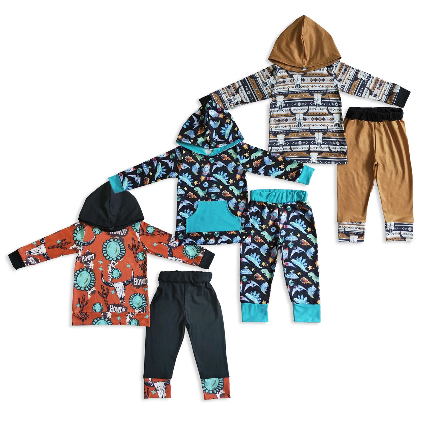 RTS NO MOQ Sibling baby boy clothes hooded Long Sleeve Hooded Suits
