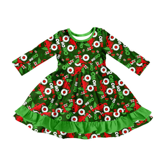8.14 custom each style moq 5eta 4-6week baby girls clothes Christmas green long sleeve dress