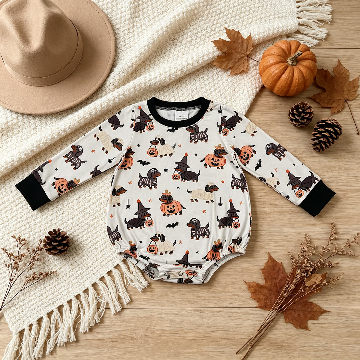 NEW RTS NO MOQ milk silk LR3238 Baby Boys Long Sleeve Ghost Pumpkins Dogs Halloween Romper Fall Holiday Daily Outfit