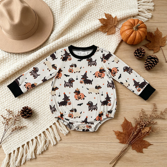 NEW RTS NO MOQ milk silk LR3238 Baby Boys Long Sleeve Ghost Pumpkins Dogs Halloween Romper Fall Holiday Daily Outfit