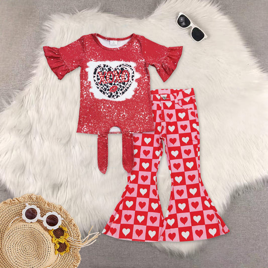 RTS NO MOQ Sibling Baby Girls clothes red short sleeve pants Set and top and jeans pants