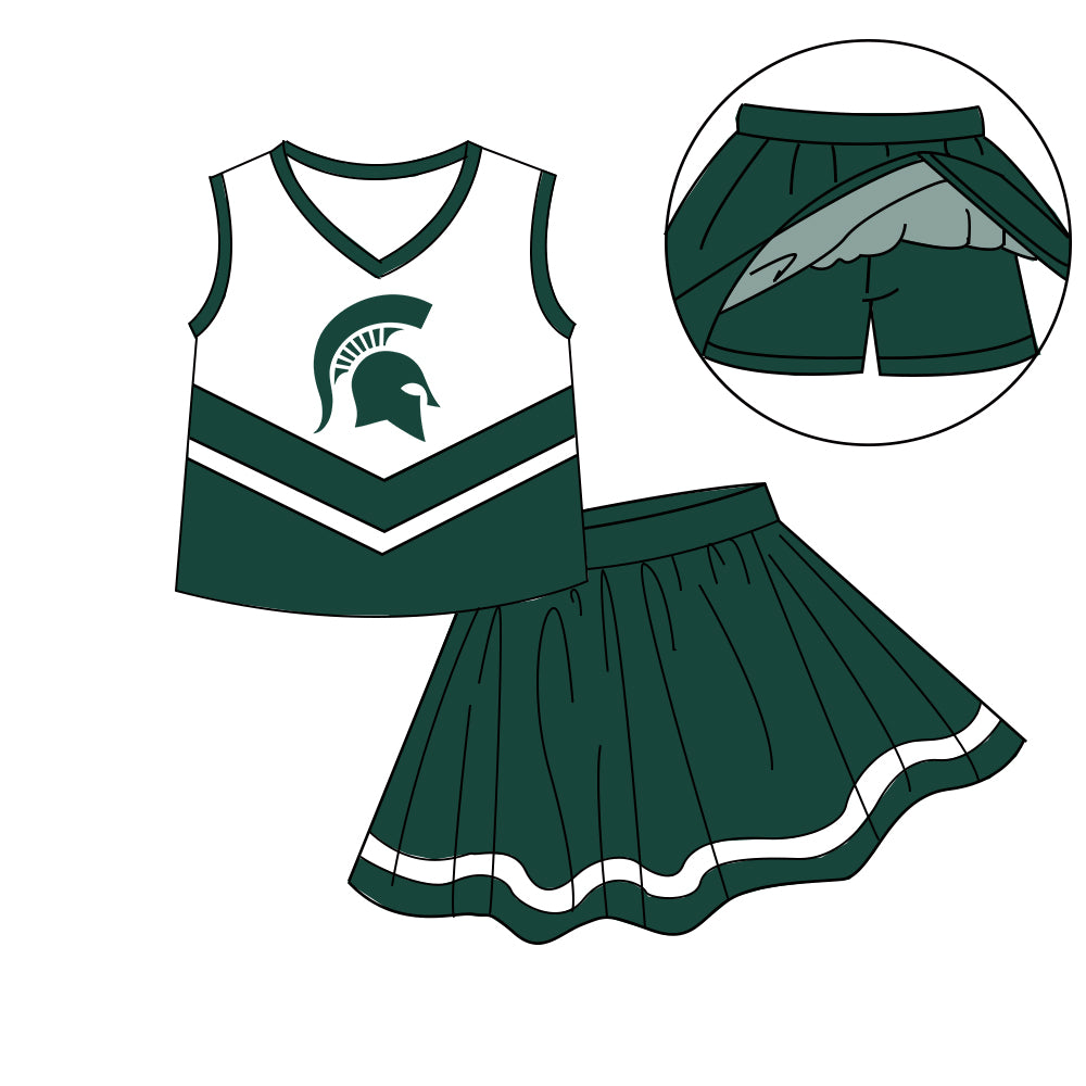 Custom moq 5 mix size milk silk eta 6-8weeks summer teams green baby girls clothes team sleeveless skirts shorts sets-25.7.9