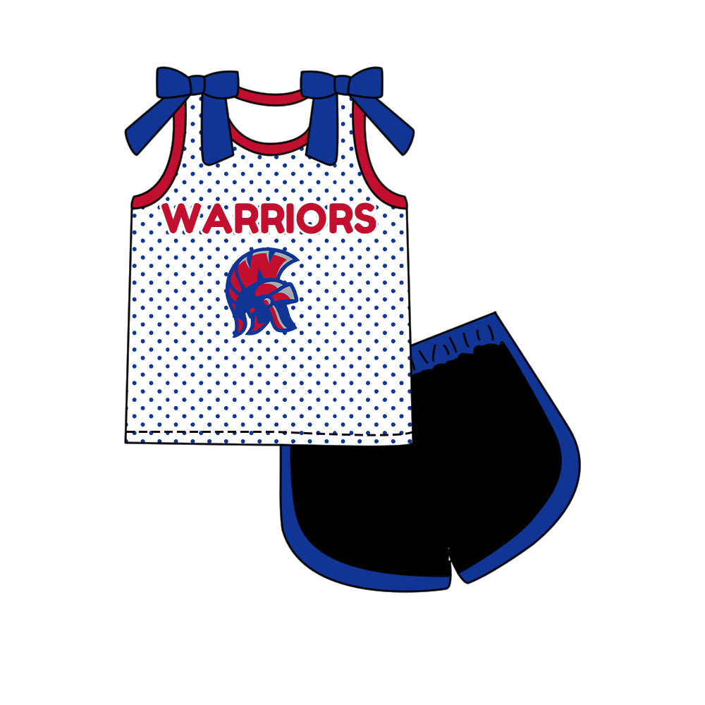 Custom moq 5 mix size milk silk summer teams Girls Blue Polka Dot Top Shorts Set Top Skirt Short Set Zipper Pullover Jogger Pants Set