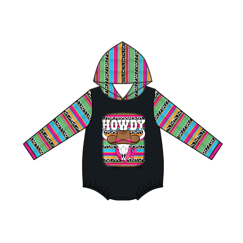 9.10 custom each style moq 5 eta 4-6week Sibling Sister baby girls clothes howdy black hooded long sleeve top and long sleeve romper match family design
