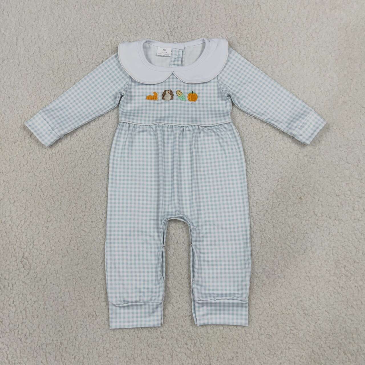 NEW RTS NO MOQ milk silk LR3105 Embroidery Baby Boys Turkey Pumpkins Thanksgiving Rompers