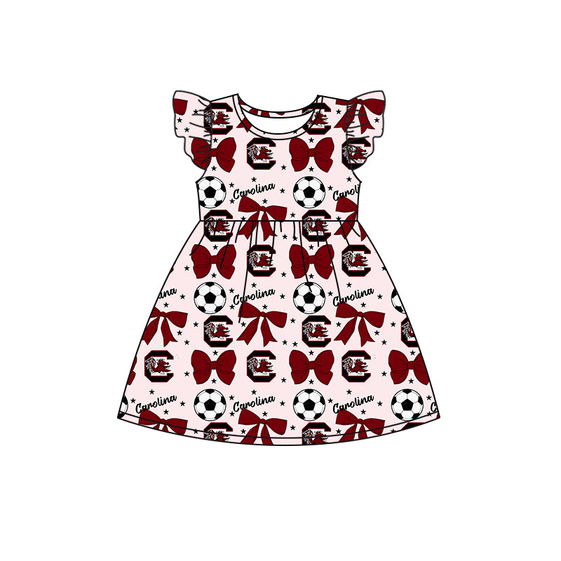 Custom moq 5 each style summer teams baby girls clothes team bow brick red long sleeve hooded pants sets and dress 1 and dress 2 and romper-25.6.14