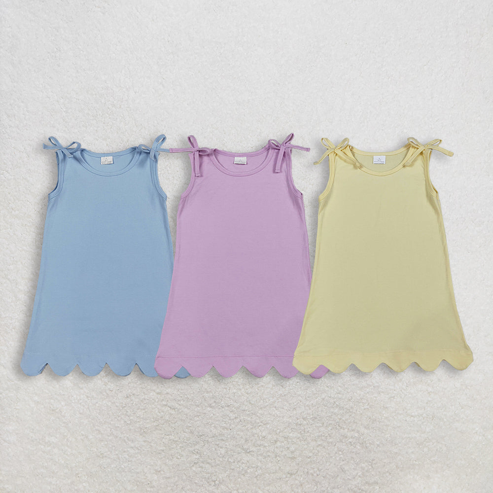 RTS NO MOQ Sibling Baby Girls Sleeveless Scallop Edge Knee-Length Dress with Bow Ties Infant Dresses