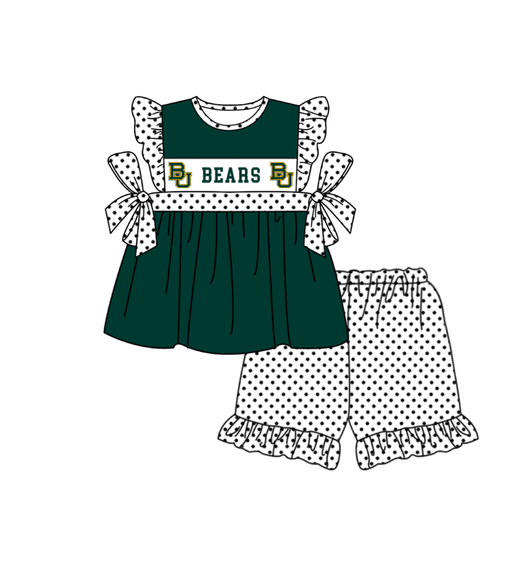 Custom moq 5 mix size milk silk summer teams baby girl boys clothes Dark green short sleeve shorts sets 2  and dress and rompers 2 series
