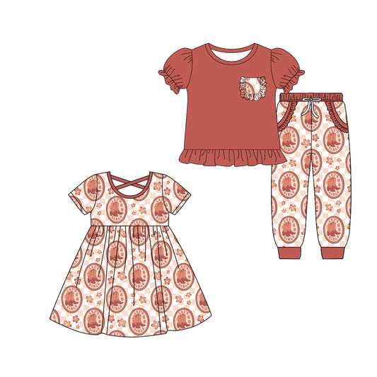 5.1 custom each style moq 5eta 4-6week Sibling Sister boots floral baby girl pants sets and dress match family design