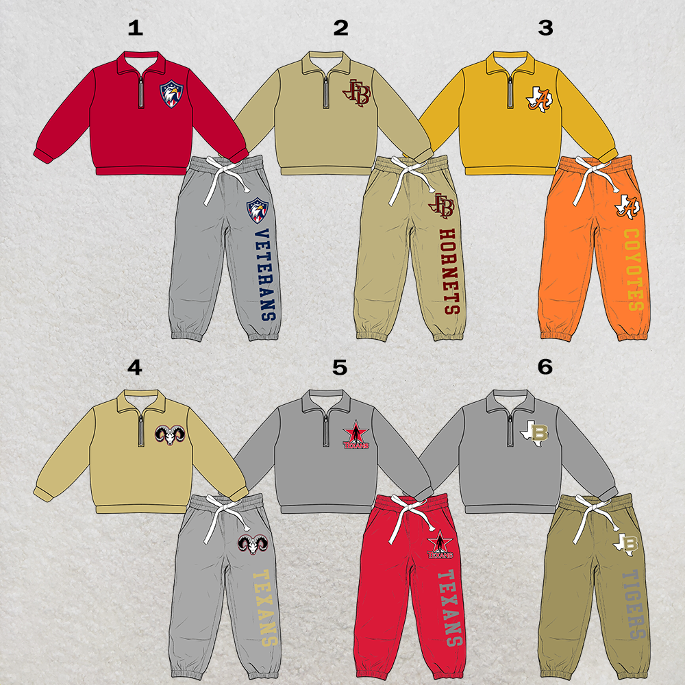 custom moq 5 mix size XY063003 Baby Kids Zipper Long Sleeve Pullover Tops Pants Casual Outfit Set