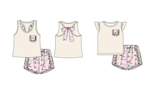 12.14 custom each style moq 5eta 4-6week Sibling Sister duck baby girl short sleeve shorts fish sets 1 and easter sets 2 match design