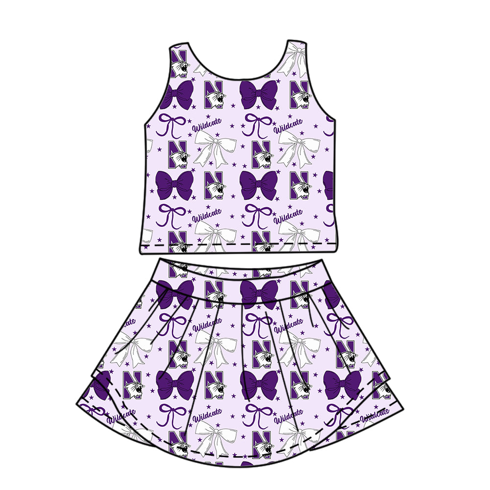 Custom moq 5 mix size milk silk summer teams baby girls clothes team bow purple sleeveless skirts sets and dress 1 and dress 2 and dress 3-25.6.27