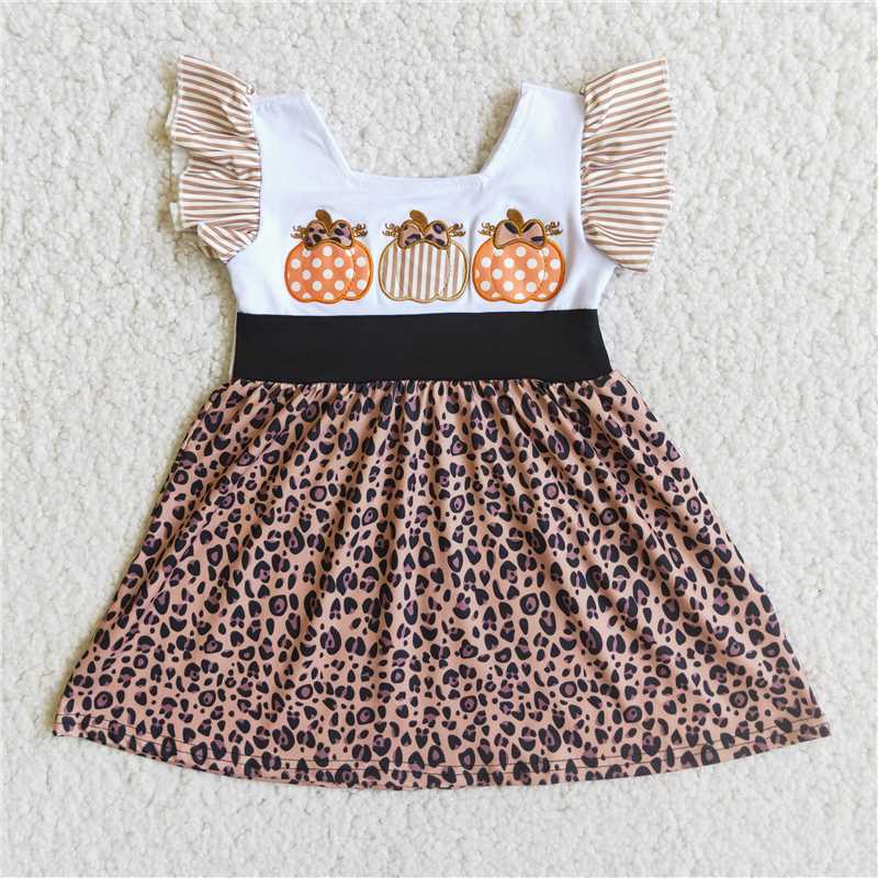 RTS Embroidered Pumpkin Leopard Skirt and Romper Matching