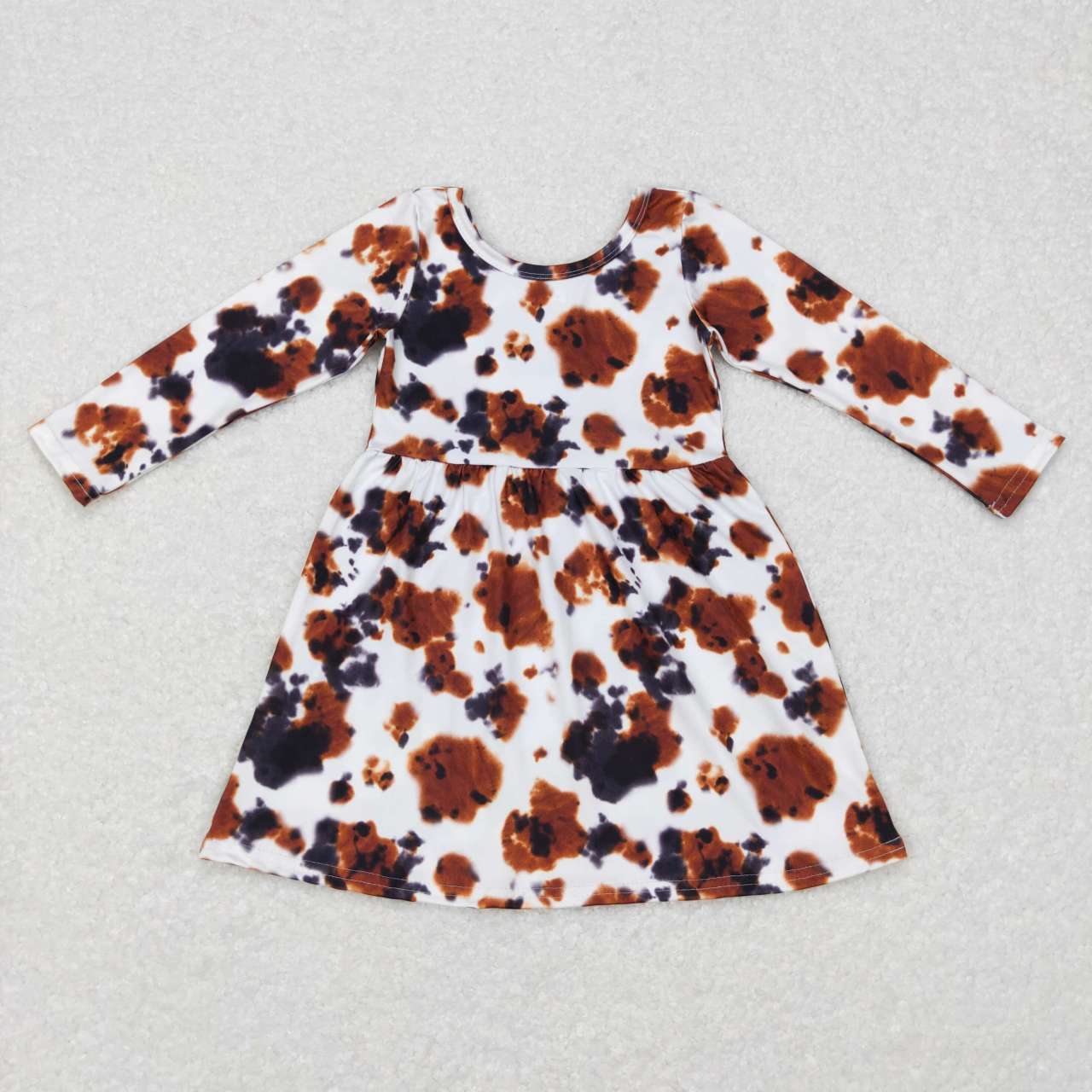 RTS NO MOQ（In Stock ) Ink pattern brown and white long-sleeved dress