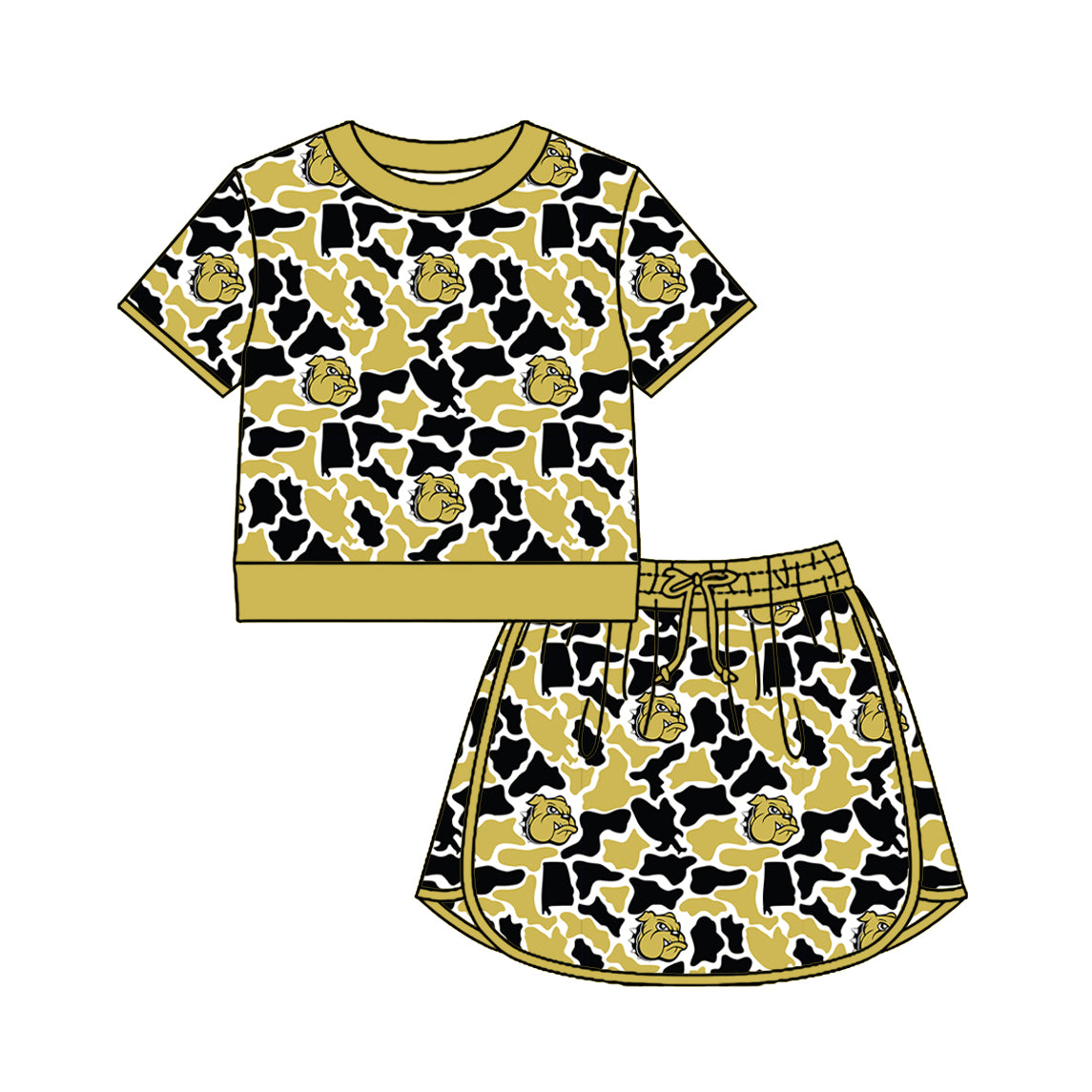 Custom moq 5 mix size summer teams Baby Girls Summer Casual Camouflage Short Sleeve Top And Skirt Outfit