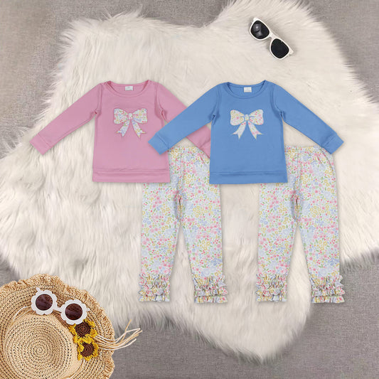 RTS NO MOQ baby girl clothes embroidery floral long sleeve pants sets