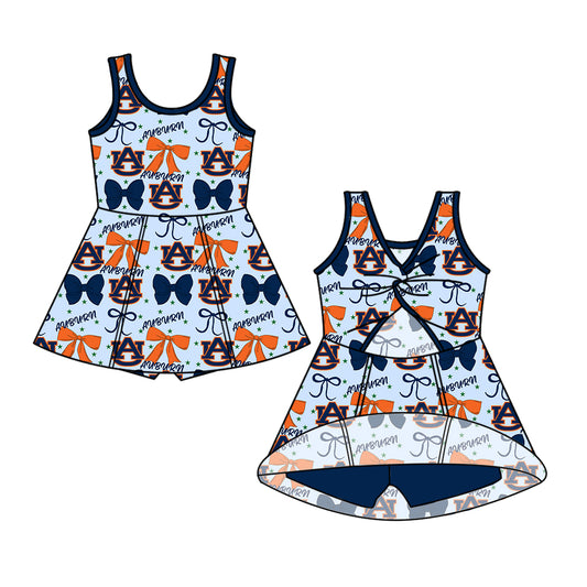 Custom moq 5 mix sizes summer teams baby girls clothes team baseball bow dark blue sleeveless skirt shorts dress-25.6.14