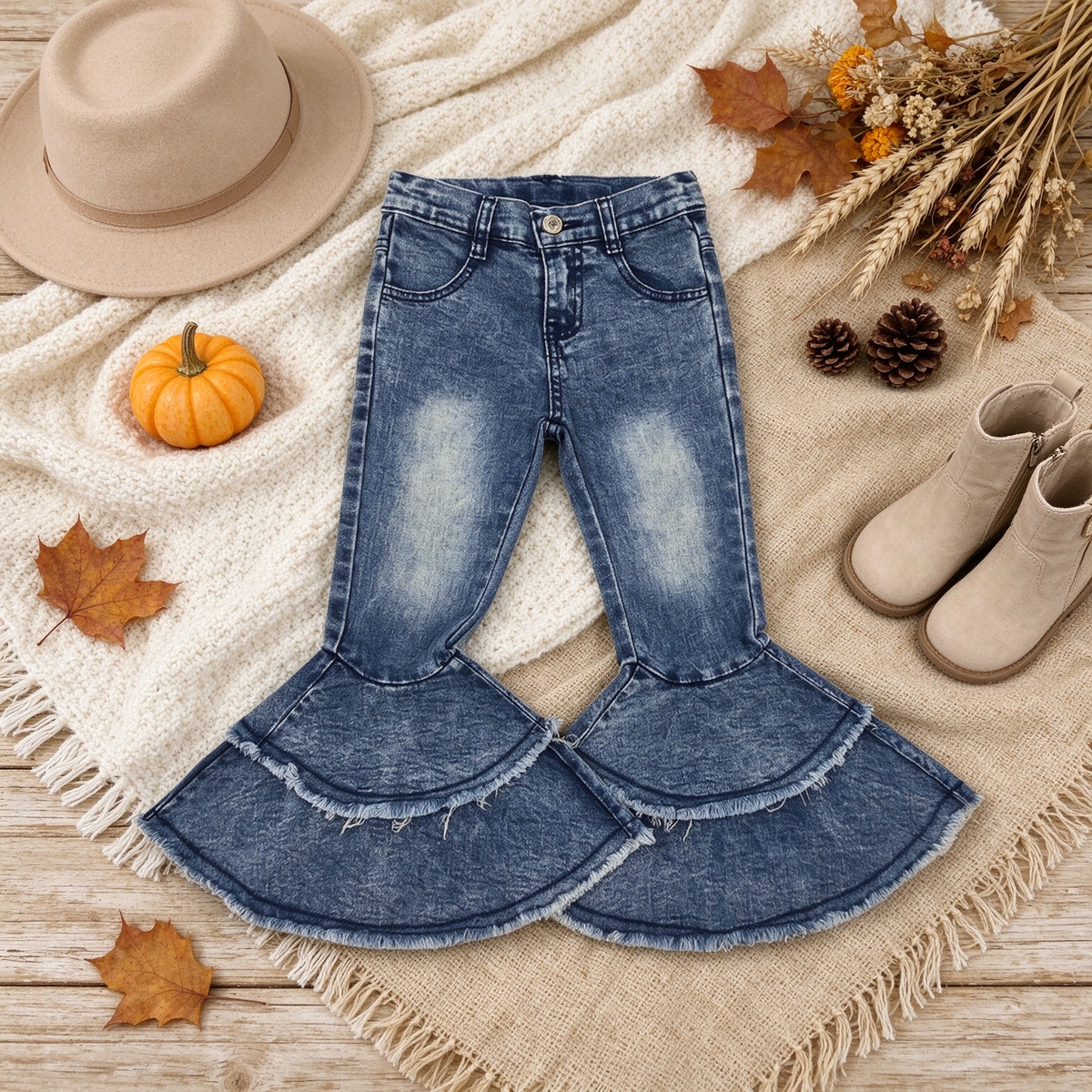 NEW RTS NO MOQ Denim C5-15 Girls Ruffle Denim Jeans Cute Casual Bottom