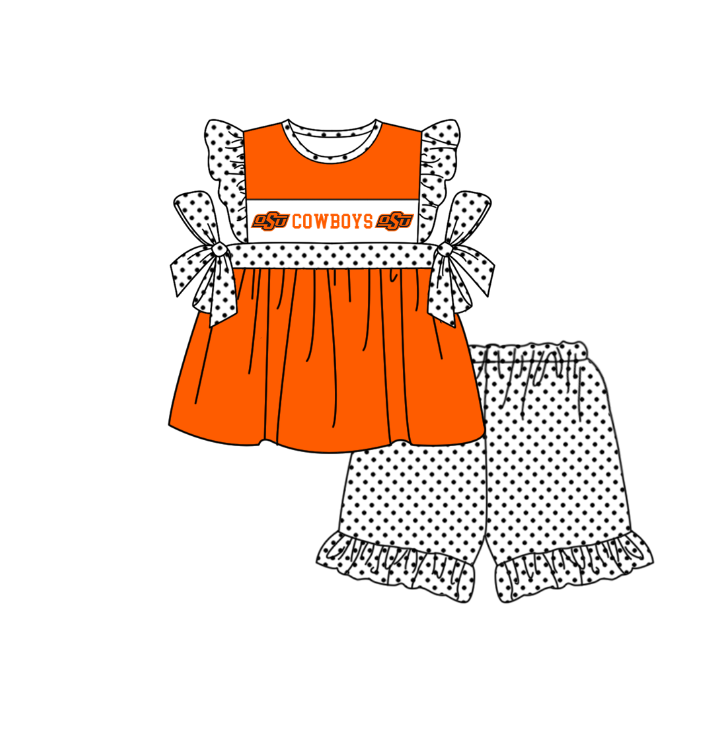 Custom moq 5 mix size milk silk summer teams baby girl boys clothes orange short sleeve shorts sets 2  and dress and rompers 2 series