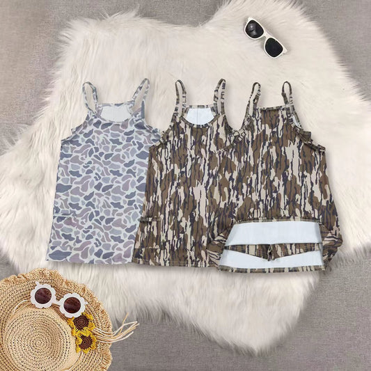 RTS NO MOQ Sibling baby girl clothes camouflage suspender yoga dresses 2