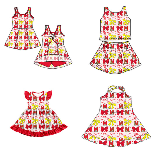 Custom moq 5 mix size milk silk summer teams baby girls clothes team bow red sleeveless skirts sets and dress 1 and dress 2 and dress 3-25.6.26
