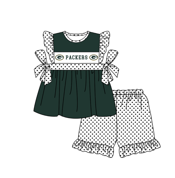 Custom moq 5 mix size milk silk summer teams baby girl boys clothes Dark green short sleeve shorts sets 2  and dress and rompers 2 series