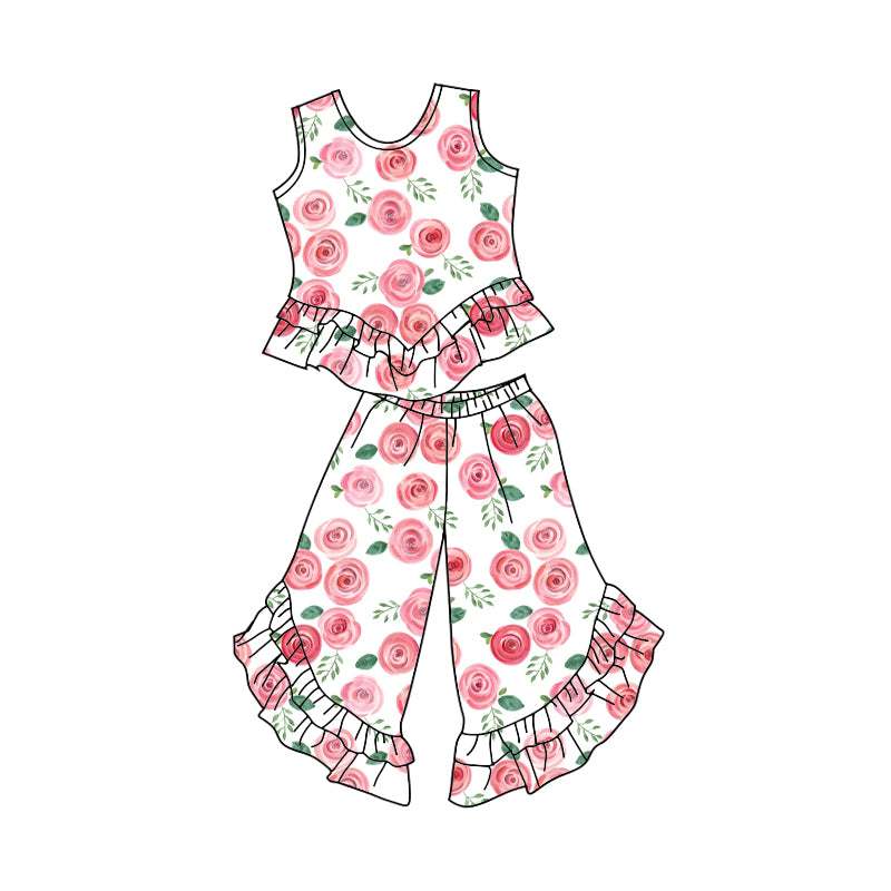 10.24 custom each style moq 5eta 4-6week baby girls clothes floral sleeveless pants sets