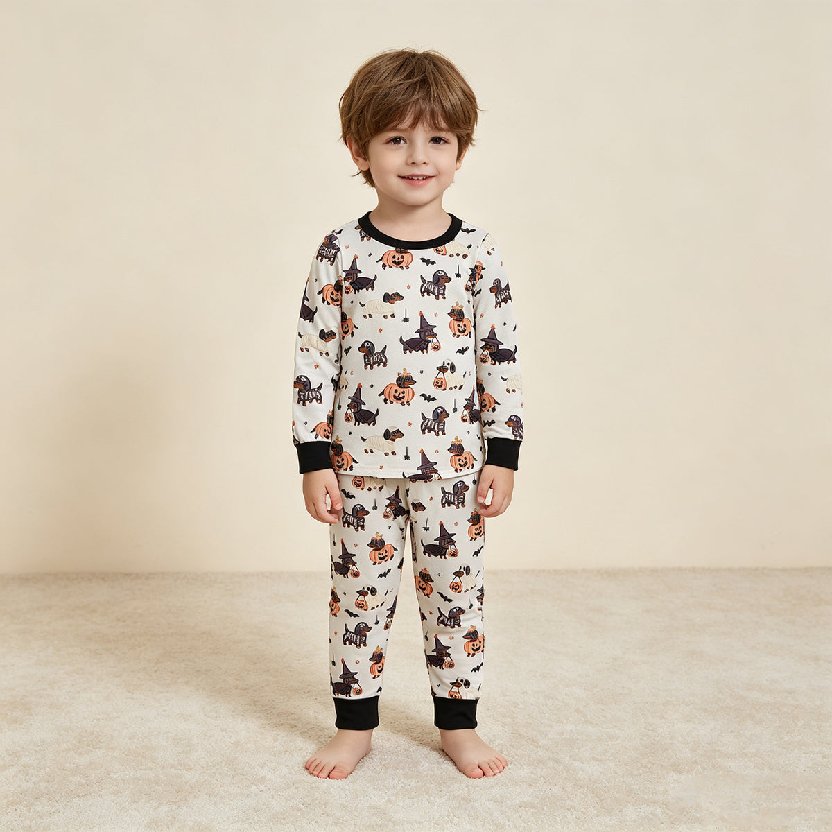 NEW RTS NO MOQ milk silk BLP1548 Baby Boys Ghost Pumpkin Dogs Long Sleeve Top With Pockets Joggers Halloween Set