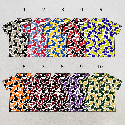 Custom moq 5 mix size summer teams Baby Boys Camo Button Short Sleeve Polo Shirt