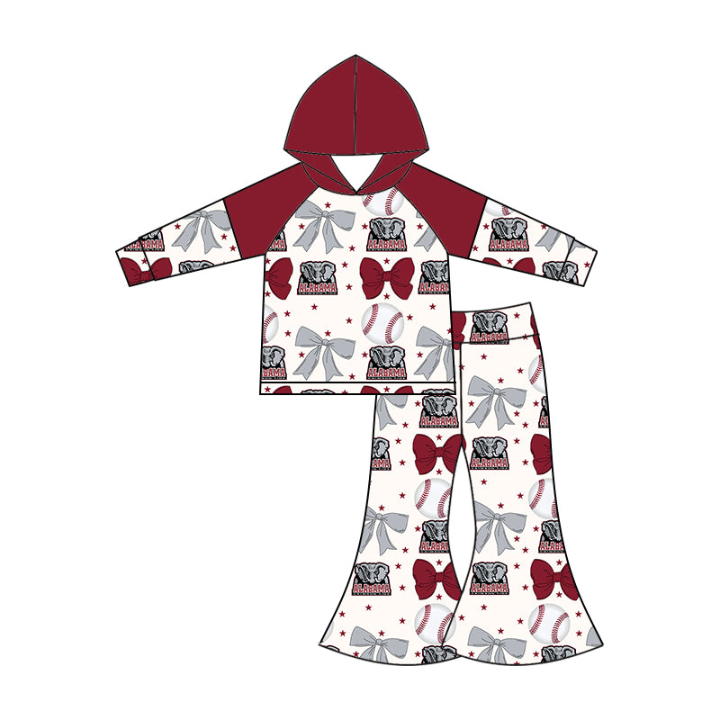 Custom moq 5 each style summer teams baby girls clothes team bow red long sleeve hooded pants sets and dress and romper-25.6.13