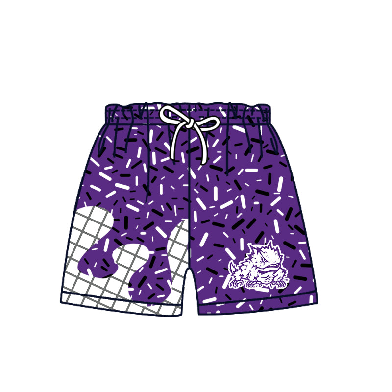 Custom moq 5 mix size milk silk summer teams Camo Hooded Short Sleeve Top Shorts Set Purple Ice Cream Drips Hooded Top with Matching Shorts For Baby
