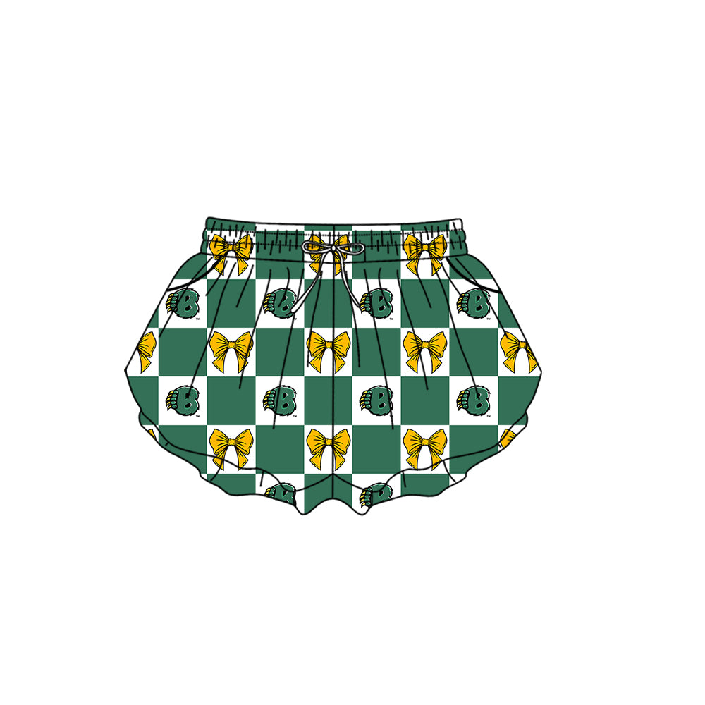 Custom moq 5 mix size milk silk summer teams Green Checked Bows Baby Girl Sleeveless Top Skirt Short Set Dress And Shorts Yoga Outfit Boy's Top Shorts Set Romper