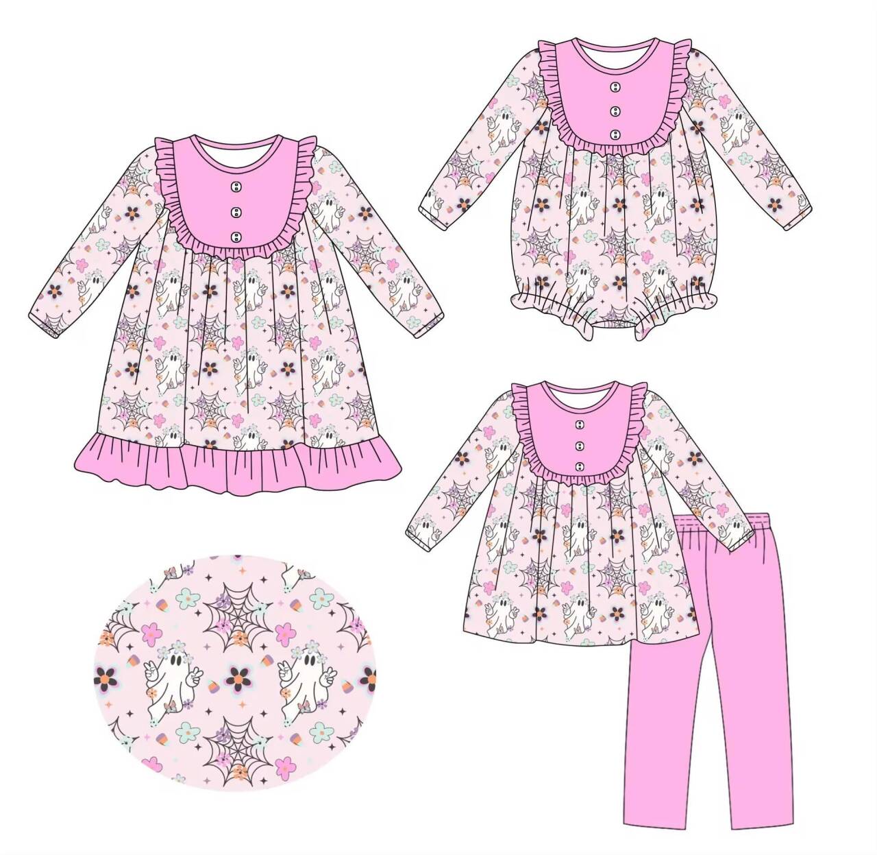 Custom moq 3 mix size eta 6-8weeks Spider Web - Imp Pink Lace Neckline Mixed Set
