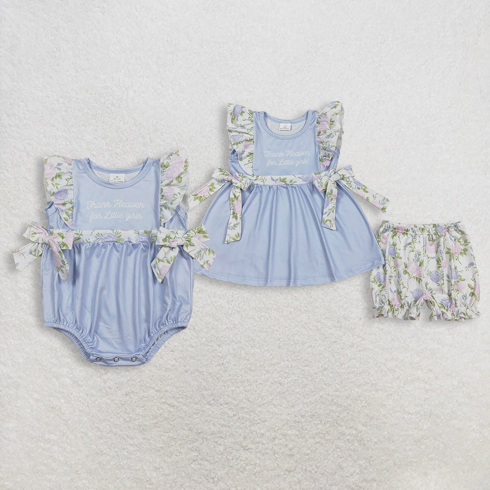 RTS NO MOQ Sibling Baby 'Thank Heaven for Little Girls' Tunic Ruffle Shorts Set Girls' Clothing Rompers Outfit