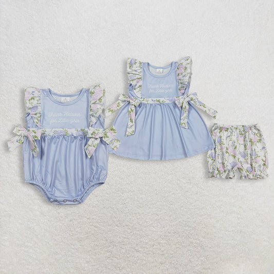 RTS NO MOQ Sibling Baby 'Thank Heaven for Little Girls' Tunic Ruffle Shorts Set Girls' Clothing Rompers Outfit