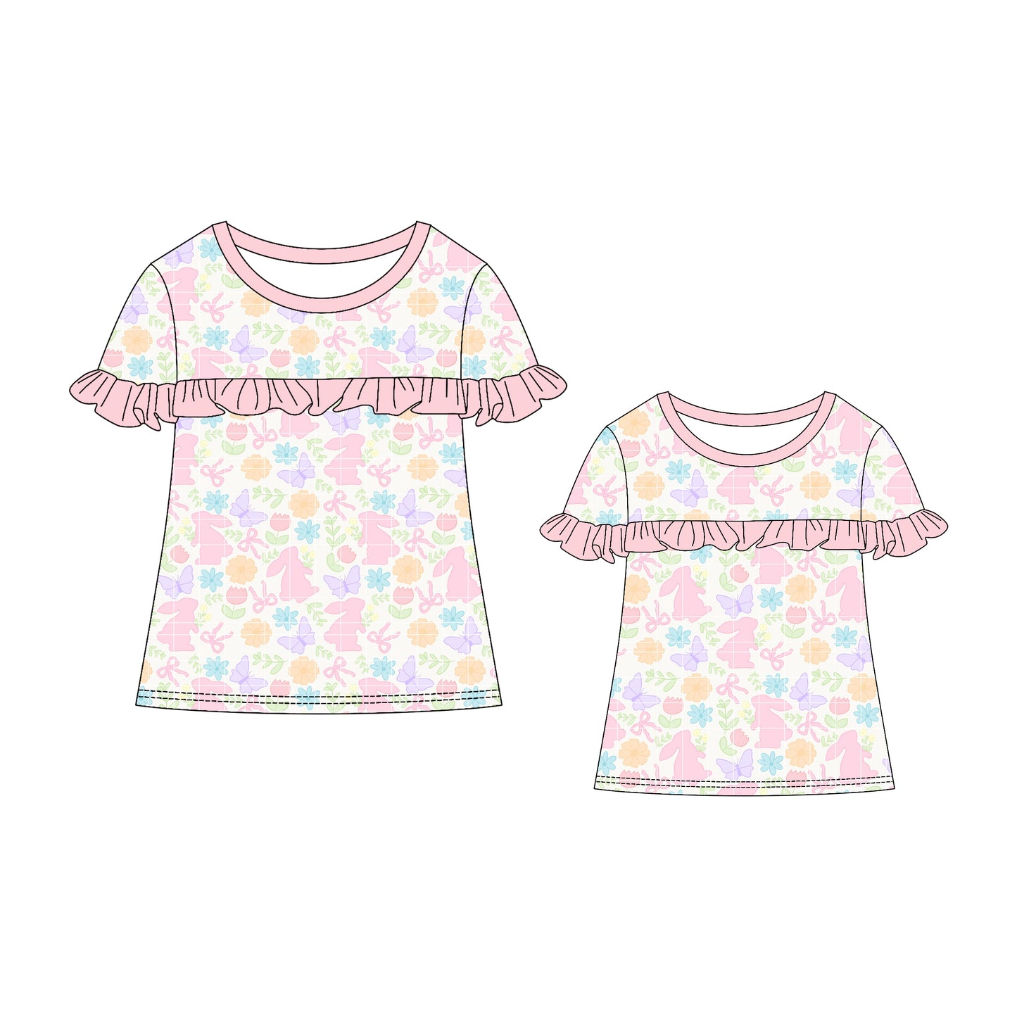 25.11.11 custom each style moq 5 eta 6-8week Sibling Sister bow floral short sleeve top and adult top match design
