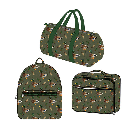 (Preorder new) No moq Baby Kids Green Duck Print Backpack Duffle Bag Insulated Lunch Box